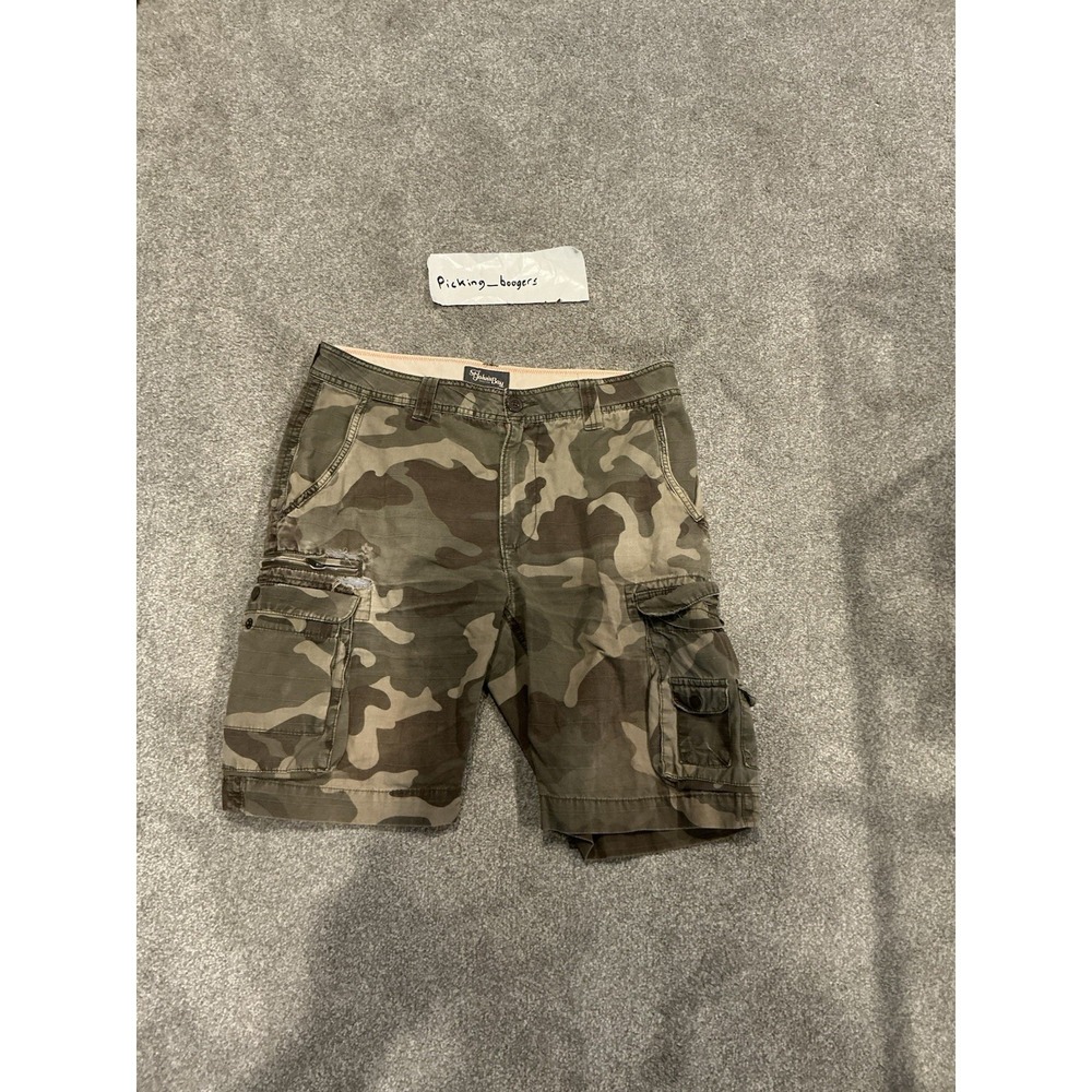 St Johns Bay Mens 34 Camo Army Green Cargo Gorpcore Distress Y2K Shorts